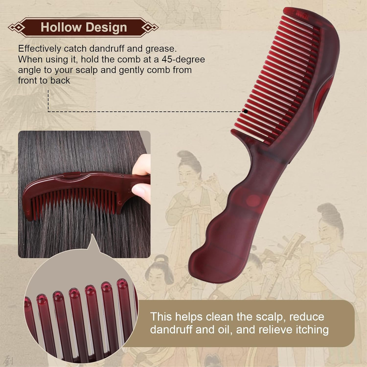 2PCS Dandruff Comb for Scalp, Energy Massage Scalp Comb, Comfortable Hollow Tooth Hair Dandruff Remover Brush, Healthier Scalp Comb image number 4