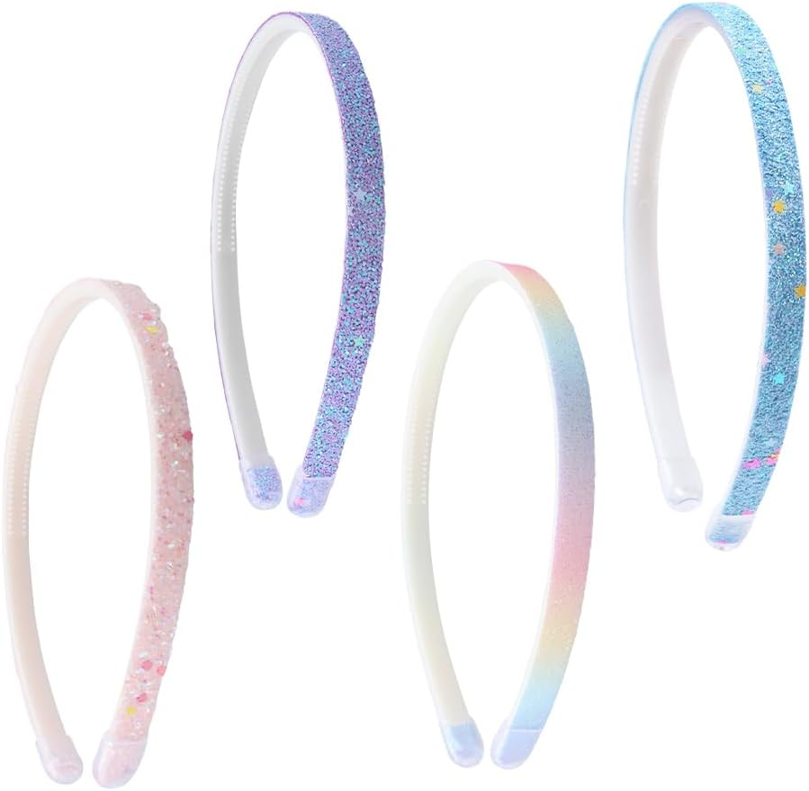 Pack of 4 Glitter Headbands, Multi-Style Hair Bands for Men Women, Glittering Confetti Rainbow Hair Bands with Teeth for Little Girls image number 3
