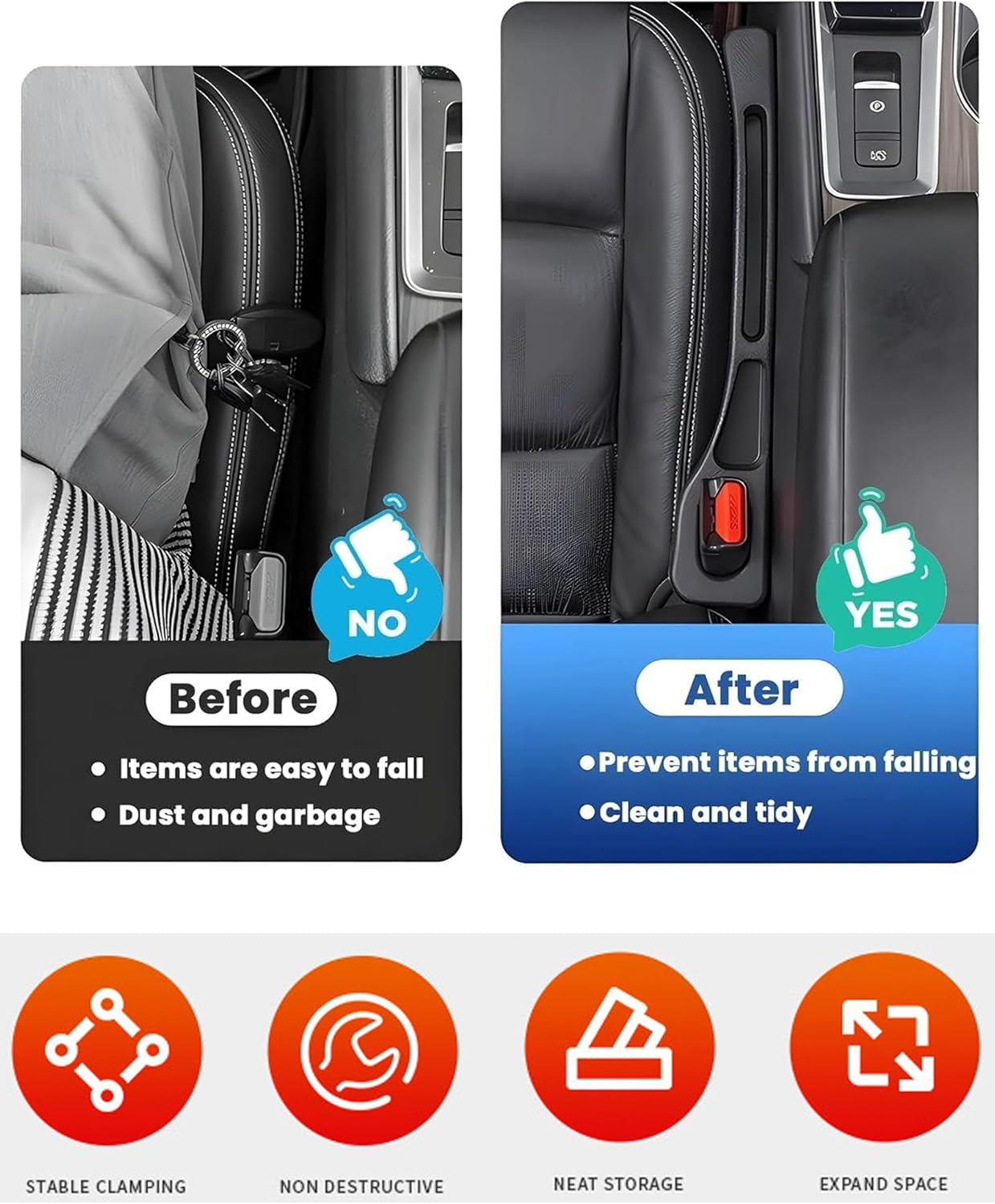 Car Seat Gap Filler, 2 Pack Soft Foam No Drop Black Blocker & Organizer, Fills Crevice between Seat & Console - Universal Fit for Car, SUV, Truck - DEMIBAZ image number 5