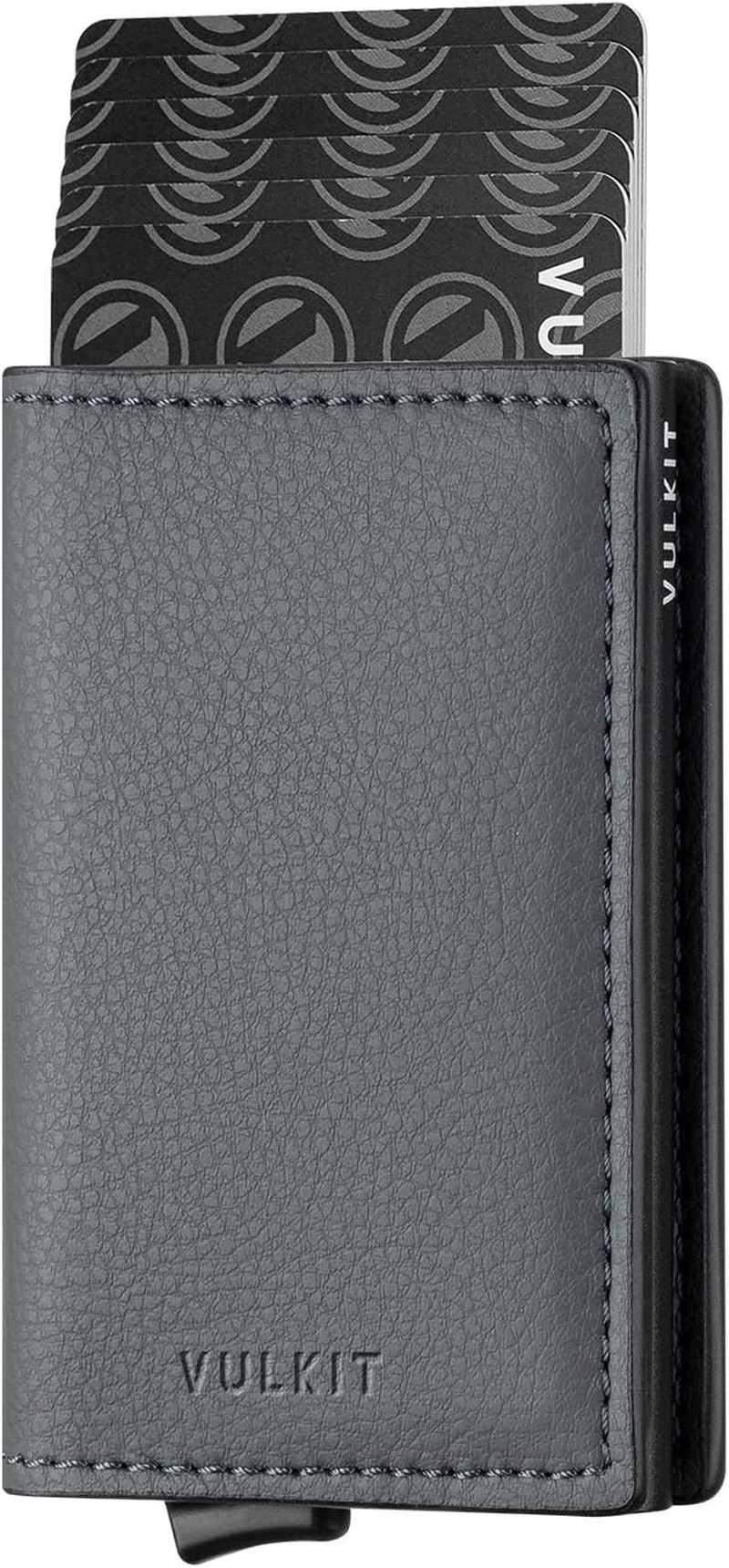 VULKIT Credit Card Holder RFID Blocking Leather Automatic Pop up Wallet Aluminum Slim Pocket Bifold Business Card Case - Brown image number 5