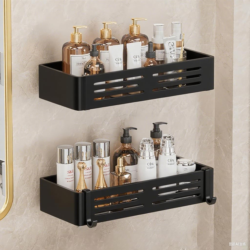 Rectangle Shower Caddy, Damage-Free Bathroom Shelf, Minimalist Style Organizer Rack, Holds Shampoo, Conditioner, Razors, Soap (Big) image number 1