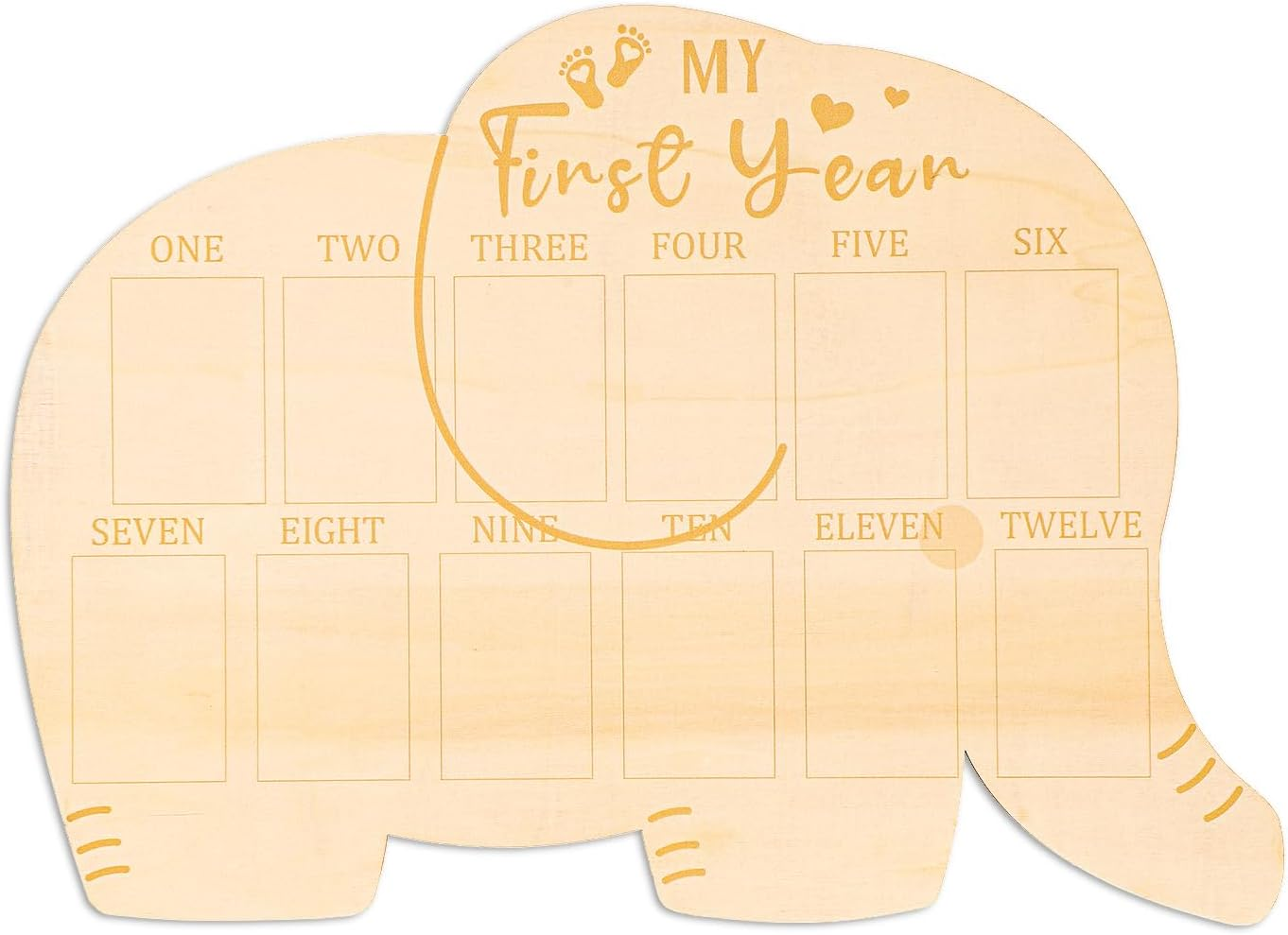 My First Year Photo Frame, Wooden 1St Birthday Picture Board 12 Months Baby Photo Display Elephant Shape Nursery Decoration Boys Girls Newborn Baby Mom Memories image number 5