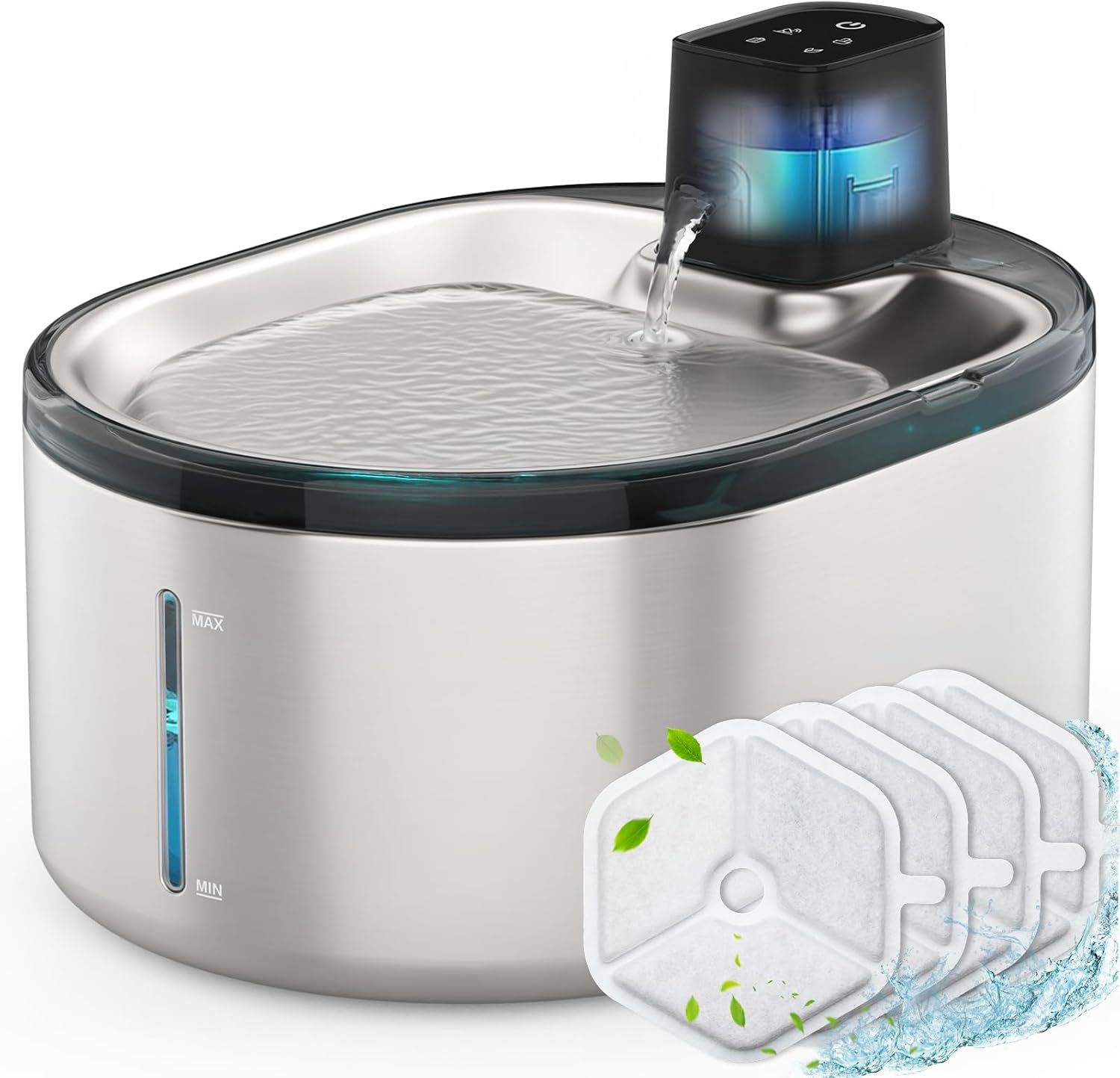 Advwin Wireless Cat Water Fountain, Stainless Steel Automatic Pet Water Dispenser, 3000Mah Battery Operated, 4L Water Fountains for Cats Dogs with 5 Filters image number 1