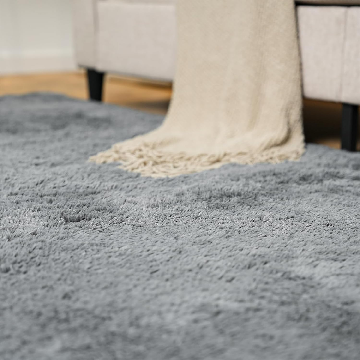 Large Fluffy Area Rugs, Soft Shaggy Rugs Carpets for Living Room Bedroom Dining, 160 X 230Cm Indoor Modern Non Slip Chair Mat Home Decor Carpet Floor Mat, Silver Grey image number 5
