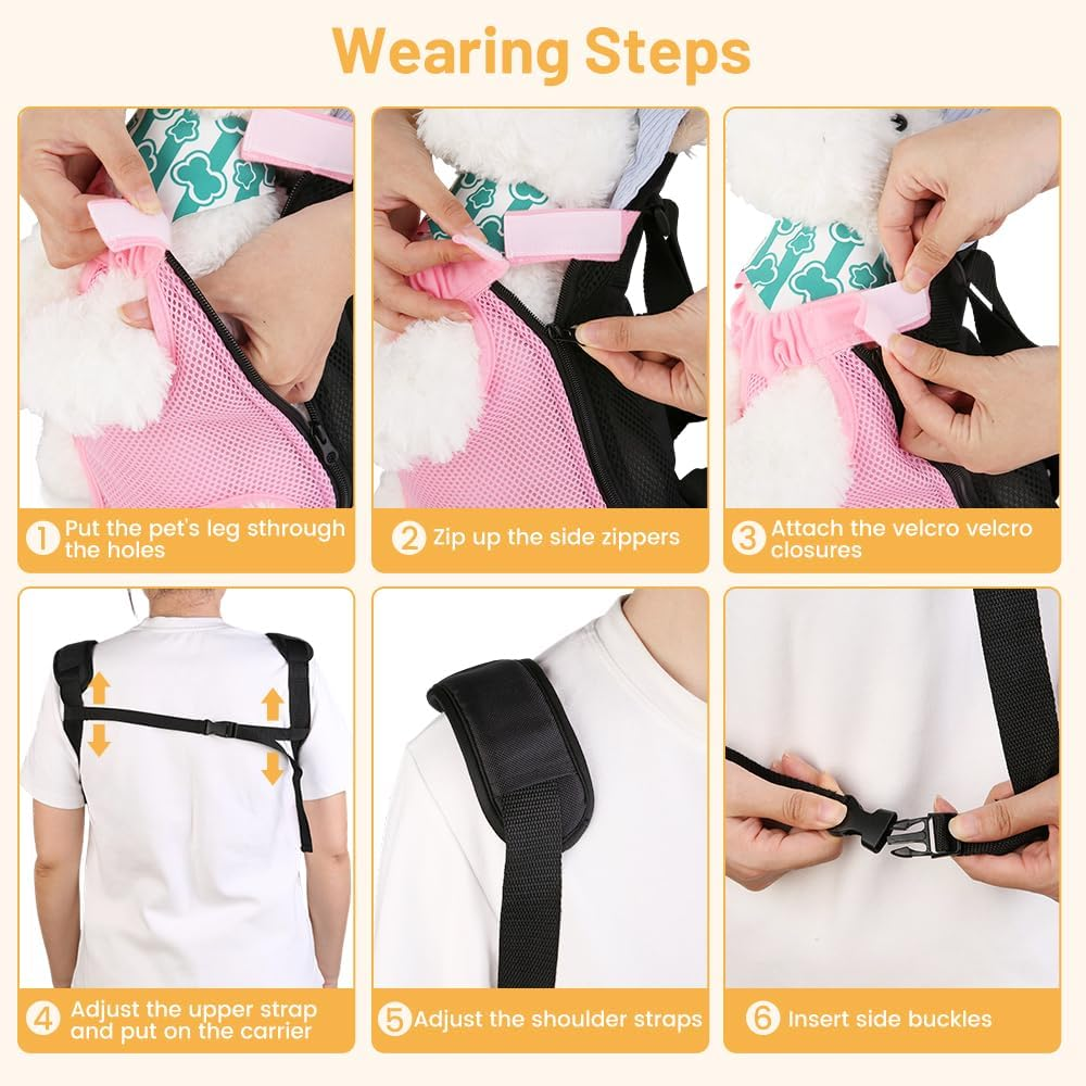 Inspack Dog Cat Backpack Carrier, Adjustable for Small Medium Dogs, Front Chest Pet Carriers, Puppy Sling, Holder Papoose for Cat Body【Small Size】 image number 4