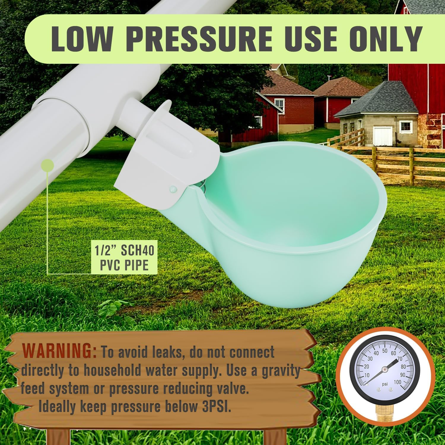 Chicken Water Cups with PVC Tee Fittings for 1/2" Pipe, 8PC Automatic Chicken Watering System, Anti-Leak, Holds 50% More Water, Suitable for Chicks, Chicken, Duck, Quail, Birds, Turkey image number 4