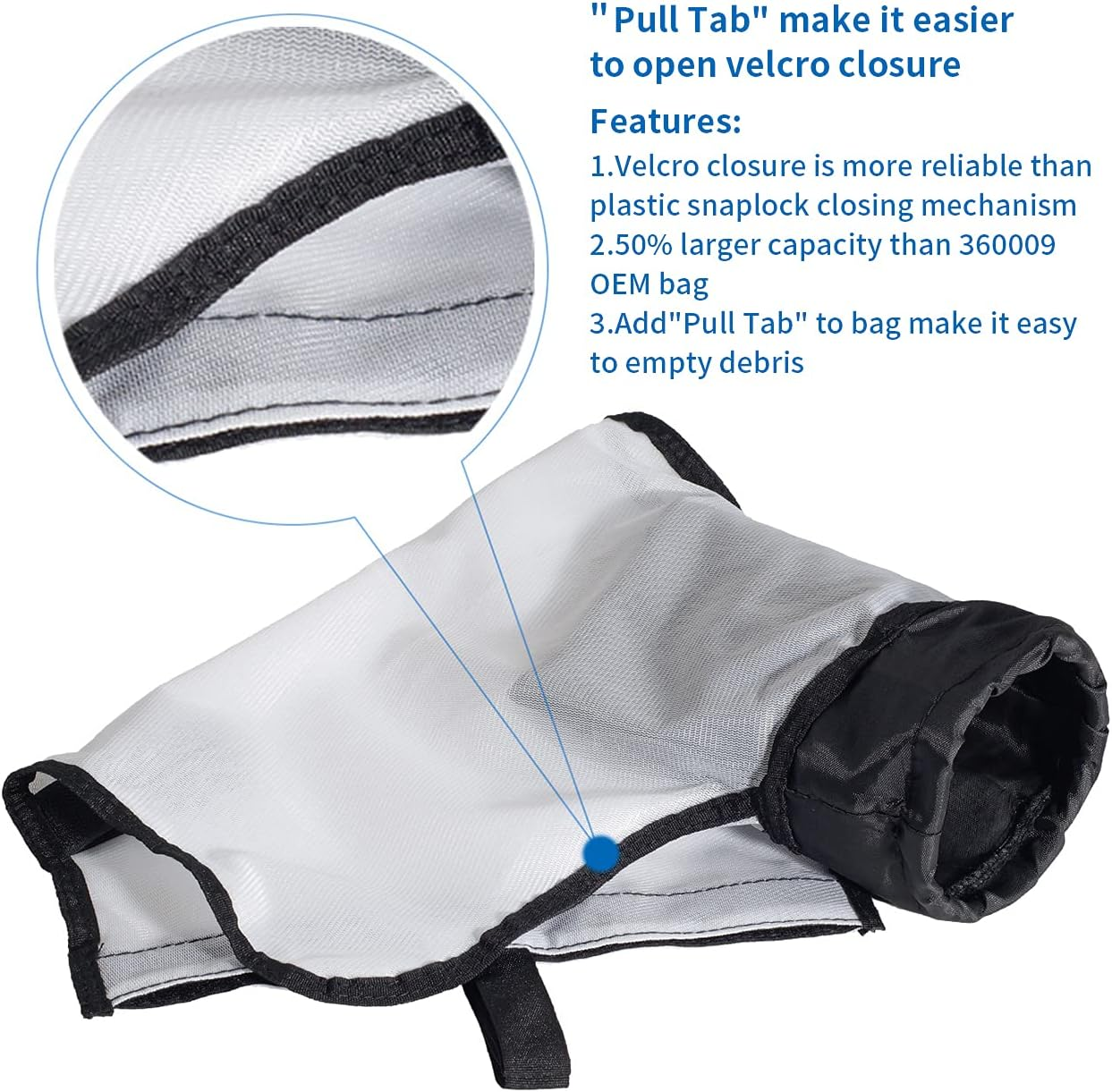 360240 Racer Pool Cleaner Debris Bag Replacement/With Hook & Loop Fastener - for Pentair Racer 360228 LS 360330 Kreepy Krauly Automatic Pool Vacuum Cleaner Parts (1 Pack) image number 6