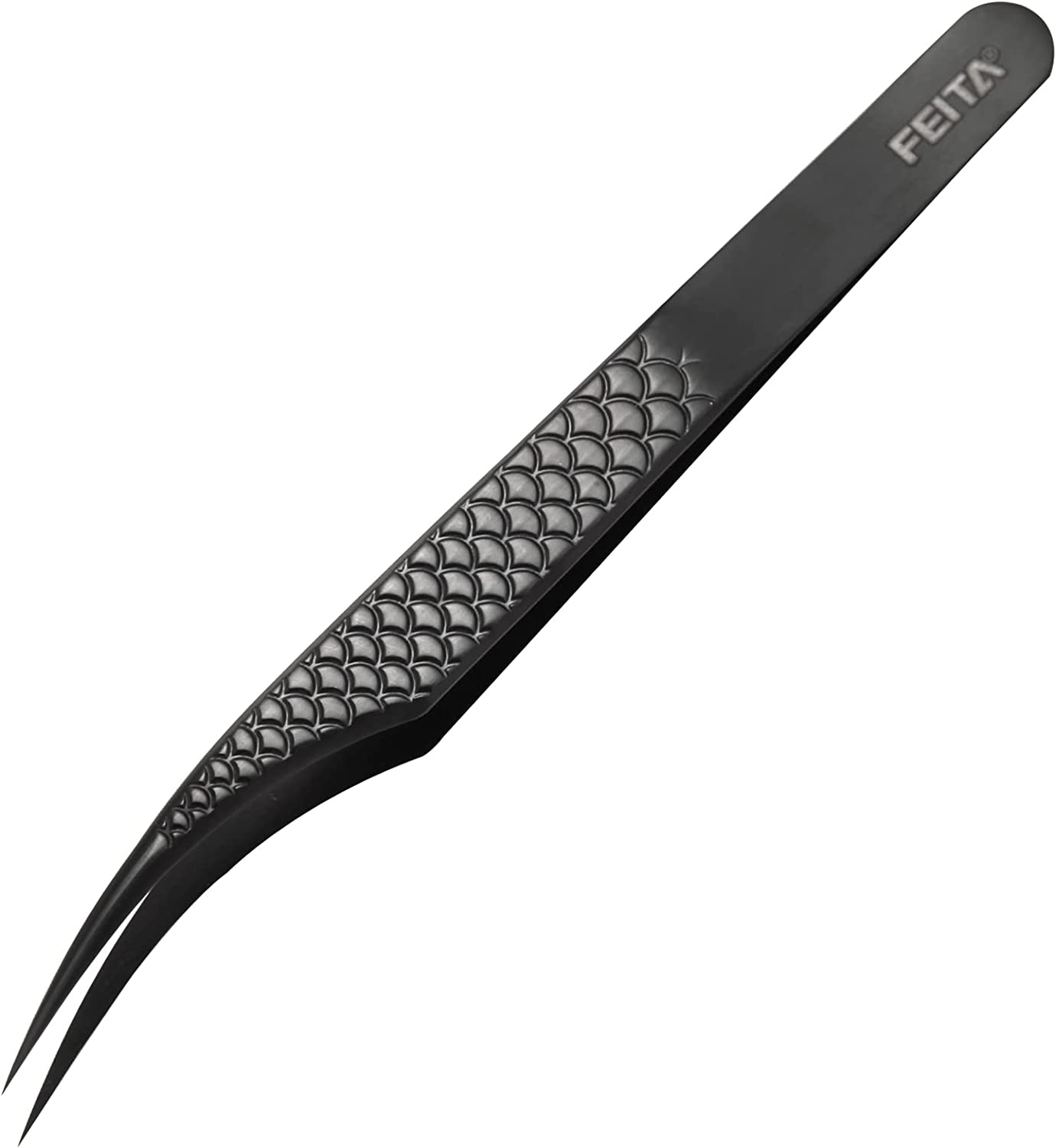 FEITA Diamond Grip Eyelash Extensions Tweezer Lash Precision Tweezers, Japanese Steel Dolphin-Shaped Tip, False Lashes Application Tools, Gold 1Pc