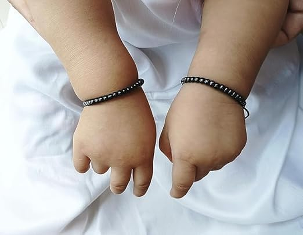CLICK2GET Black Nazariya Bracelet Set for Baby Girls & Boys (Set of 4) - Adjustable Cotton Thread Evil Eye Bracelets for Newborns (0-1 Year), Black image number 3