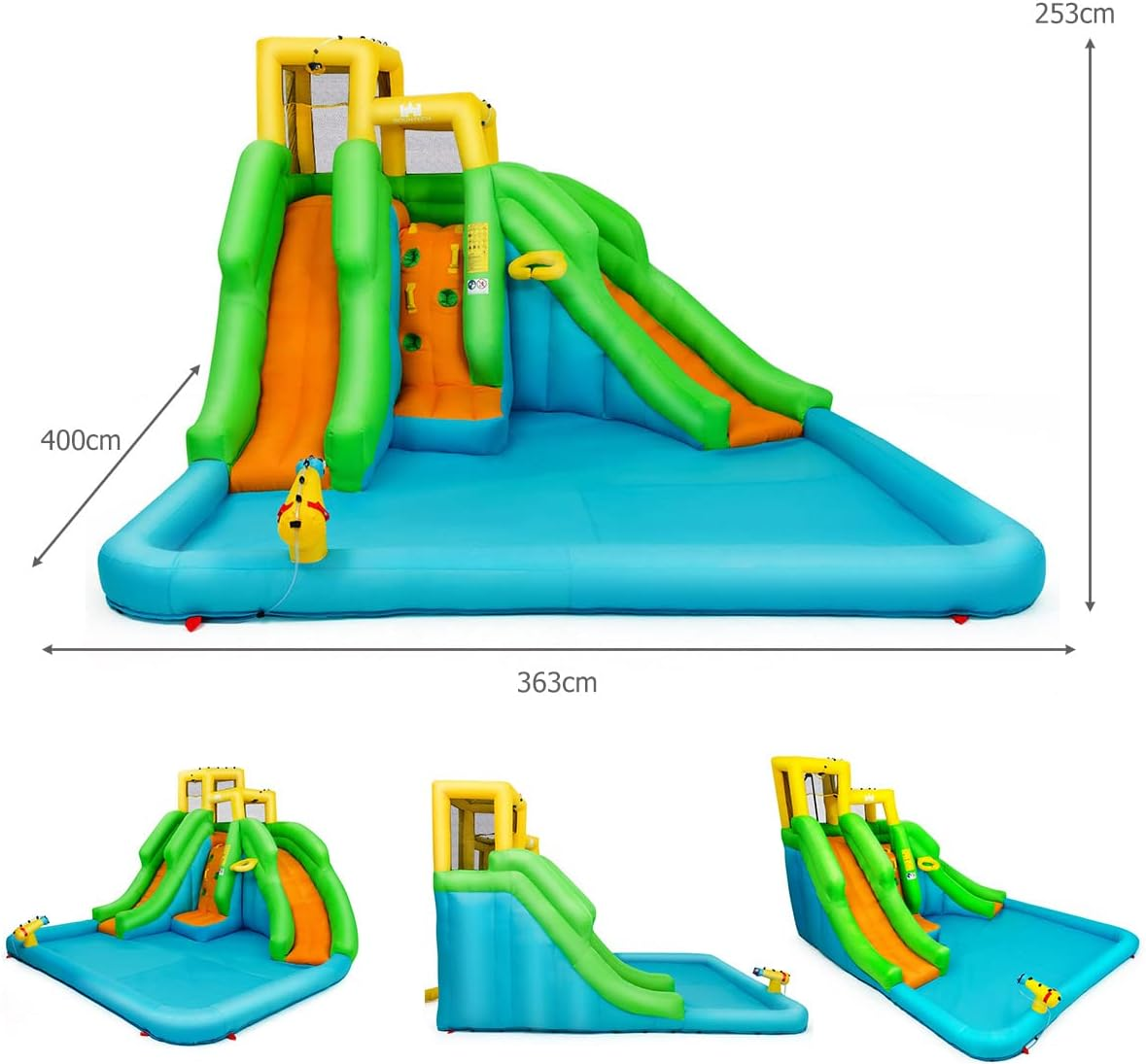 HONEY JOY Inflatable Water Slide, 6 in 1 Inflatable Castle Water Park W/Climbing Wall, Basketball Rim, Large Bounce House, Splash Pool, Water Cannon, Kids Water Slides for Backyard (Without Blower) image number 2