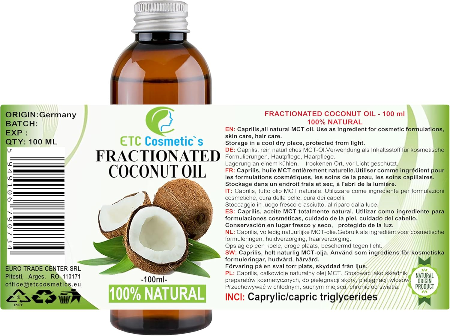 Fractionated Coconut Oil (Natural Fractionated Coconut Oil) - 100Ml - Pure, 100% Natural image number 2