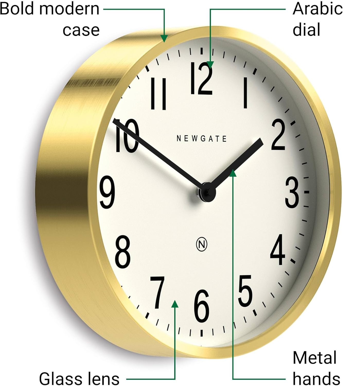 NEWGATE&reg; Master Edwards Wall Clock - Kitchen, Living Room, Office - Round, Retro, Designer - Stylish Home D&eacute;cor Mid-Century Modern (Gold) image number 1