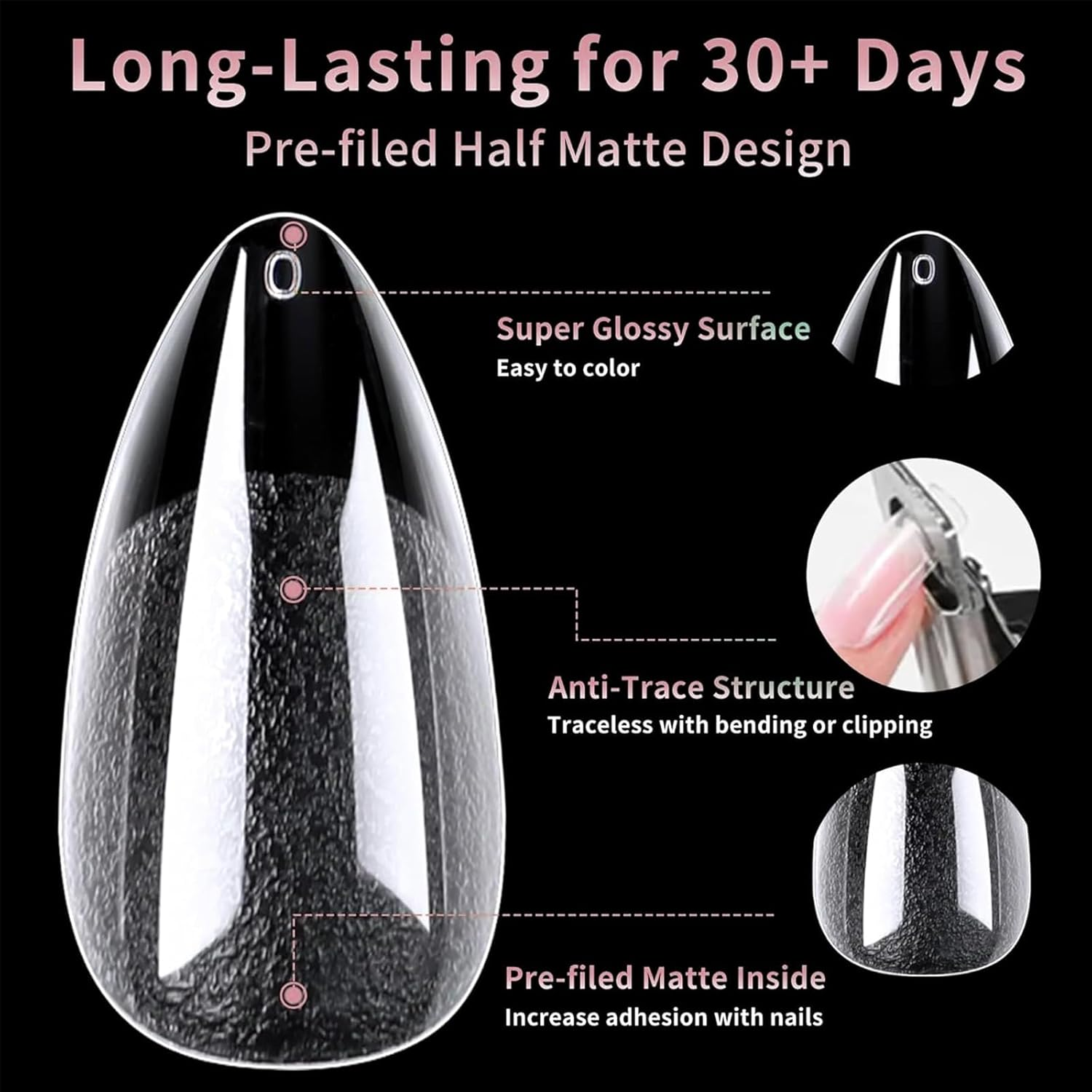 Gaivek 600 Pcs False Nail Tips, Medium Almond Gel Nail Extensions, Full Cover Press-On Nails Kit, Water Drop Shape Artificial Fingernails for DIY Manicure and Salon Use, 12 Sizes image number 3