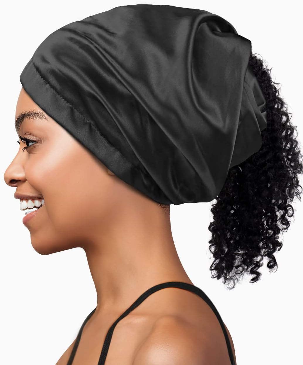 Cozy Slouchy Beanie Satin Bonnet Sleeping Hat with Open Top image number 3