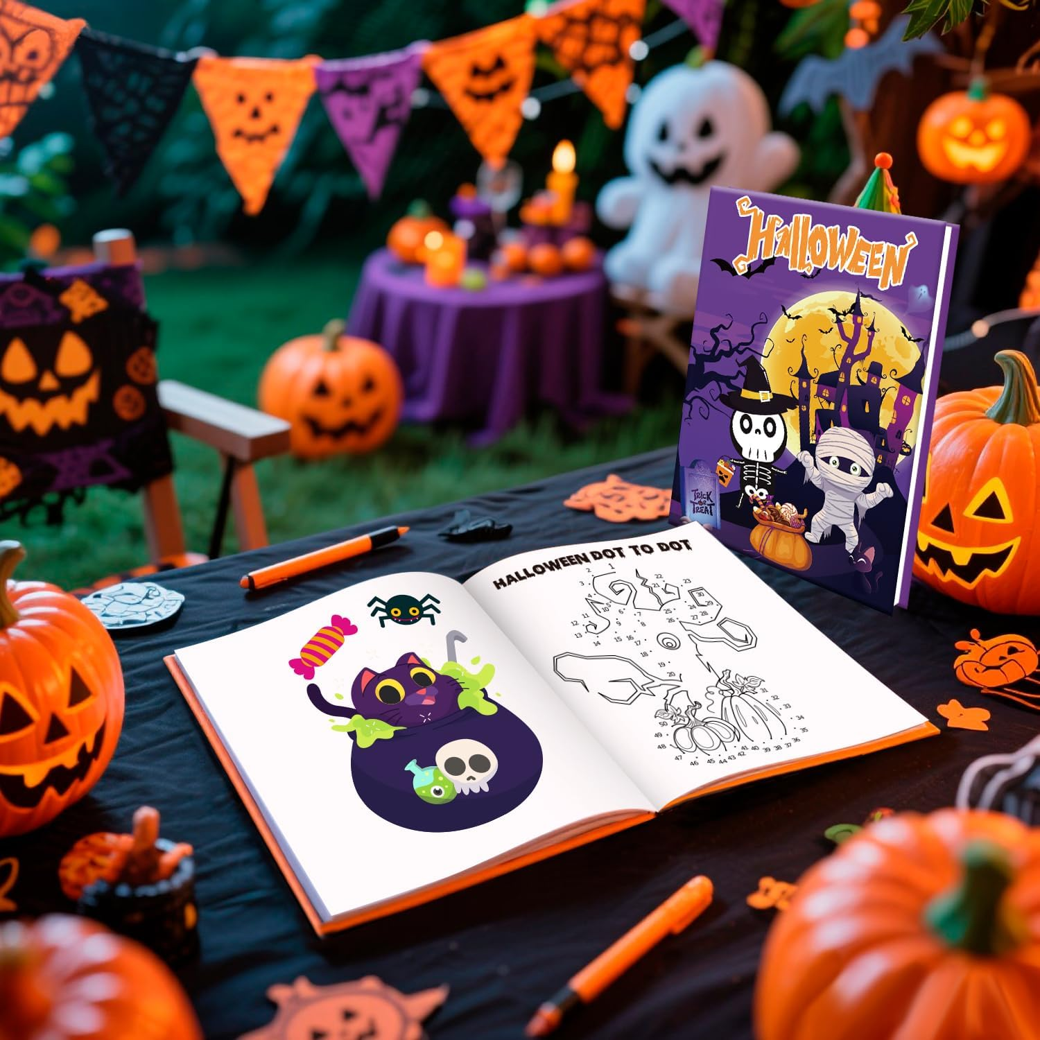 Halloween Coloring Books Bulk, 24 Pcs Halloween Painting Book Decorations Coloring Books 12 Pcs Party Color Pencils for Party Decorations image number 5