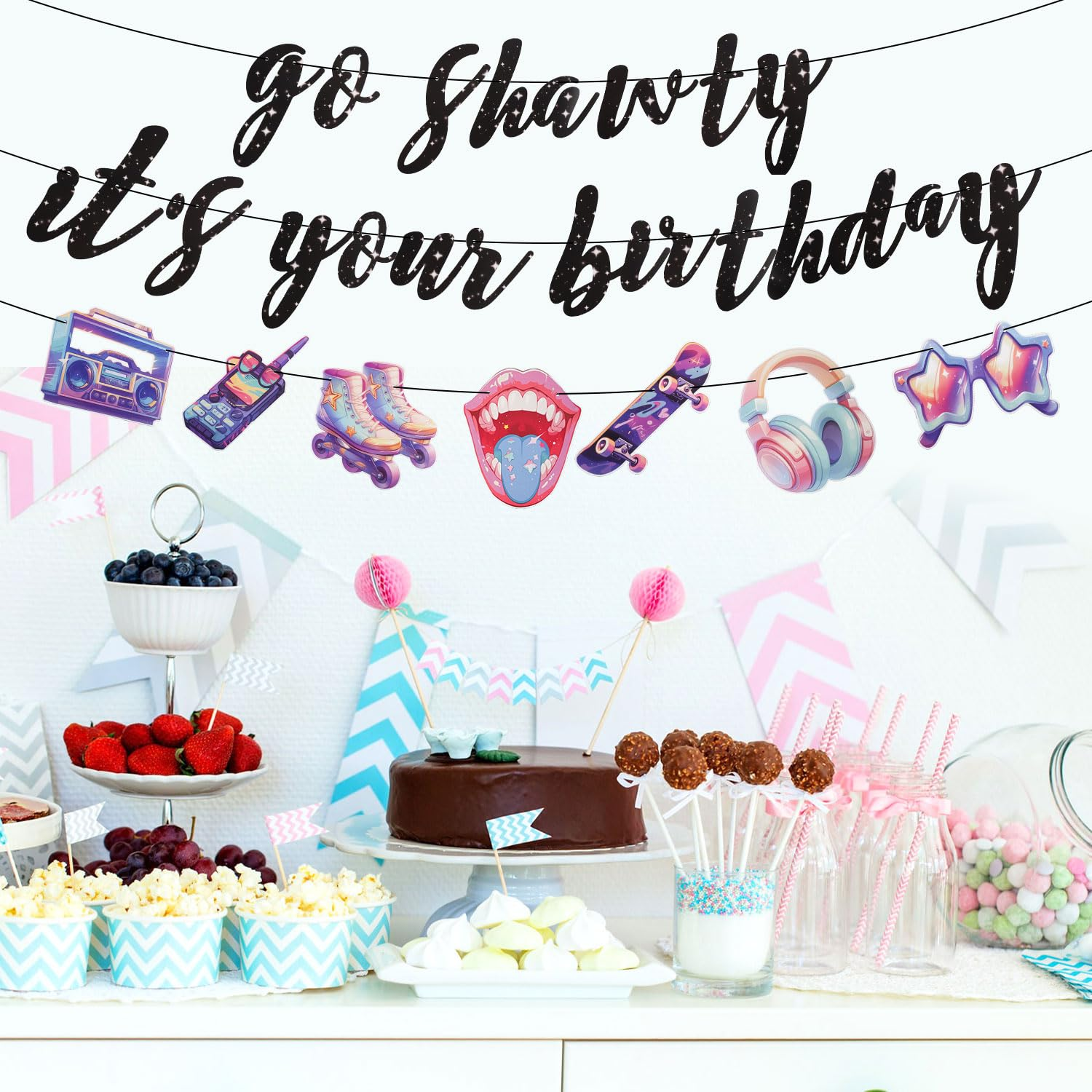 Go Shawty It'S Your Birthday Banner, Music Theme Birthday Banner Birthday Decorations Black Pre-Assembled Reusable Shiny Black Happy Birthday Banner for Birthday Parties image number 6