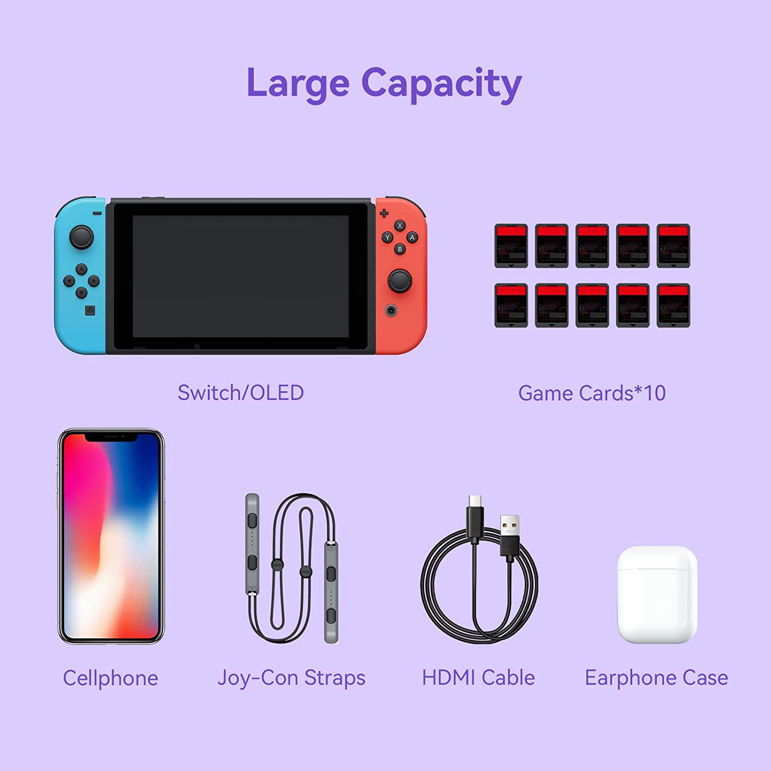 Geekshare Vintage Time Machine Carry Case Compatible with Nintendo Switch/Switch OLED - Portable Hardshell Large Capacity Travel Carrying Case Fit Switch Console and Accessories(Purple) image number 1