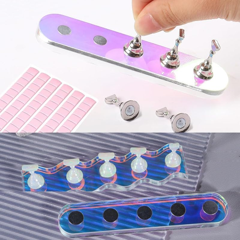 2 Sets Nail Stand for Painting & Press-On Nails,Includes 96 Pcs Reusable Sticky Putty, Magnetic Nail Art Holder for Home & Salon, Durable Nail Display Stand for Hand Practice (Round)