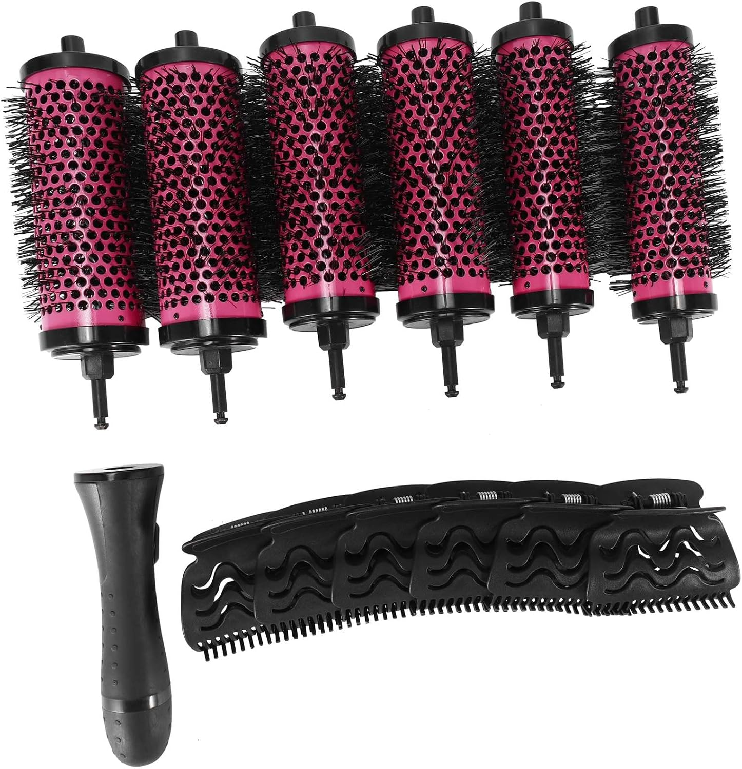 6Pcs/Set 3 Sizes Detachable Handle Hair Roller Brush with Positioning Clips Aluminum Ceramic Curler Comb Hairdresser image number 1