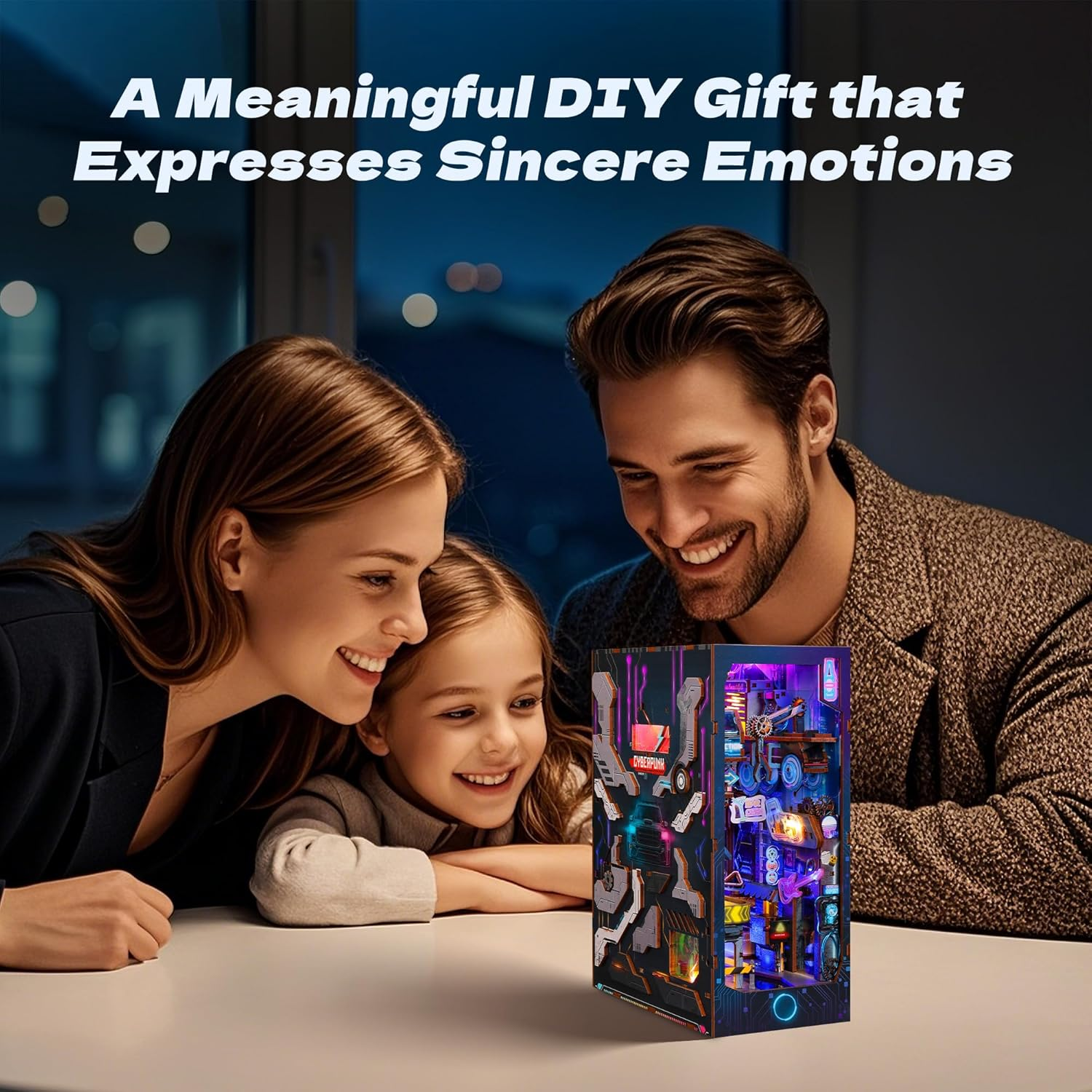 3D Wood Puzzle Book Nook Kit, Futuristic Miniature Bookshelf Insert with LED Lights, DIY Cyberpunk Bookend D&eacute;cor for Display, Unique Craft for Adults and Teens (Endless Dimensions) image number 5