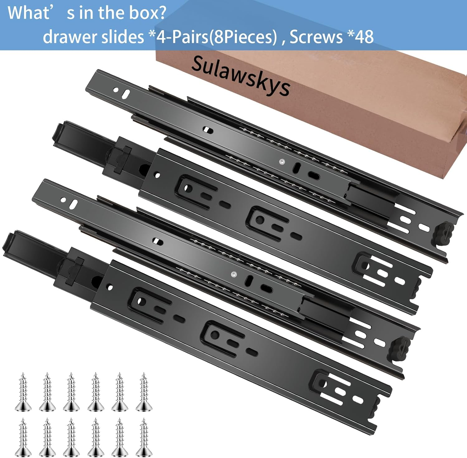 Drawer Runners, 10 Inch 4 Pairs (8 Pack) Full Extension Ball Bearing Drawer Runners, Side Mount, 3-Fold Metal Dresser Runners for Filing Cabinet, Trash Can, Kitchen, Wardrobe, 25.4 image number 5