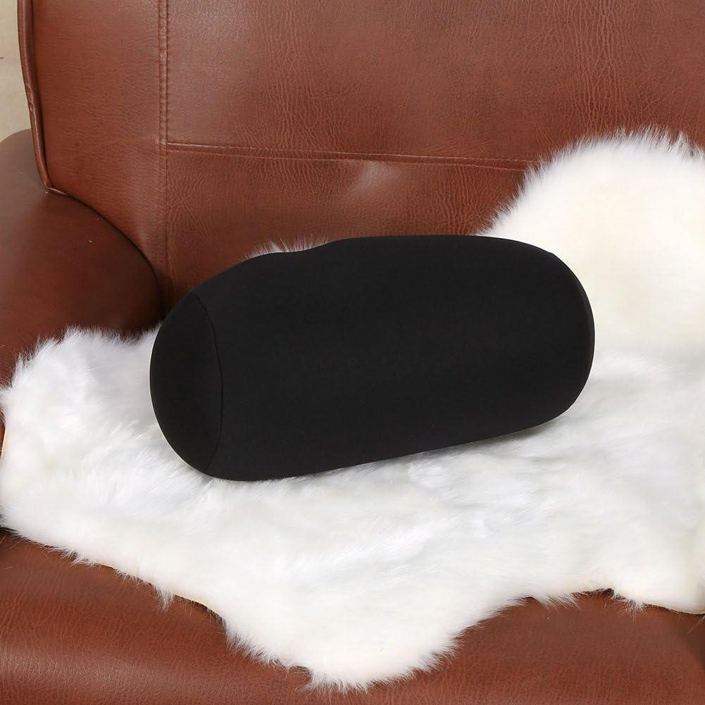 Micro Mini Microbead Roll Pillow Back Cushion Car Seat Sofa Column Pillow Sleeping Neck Support for Home Office Travel (Black) image number 2