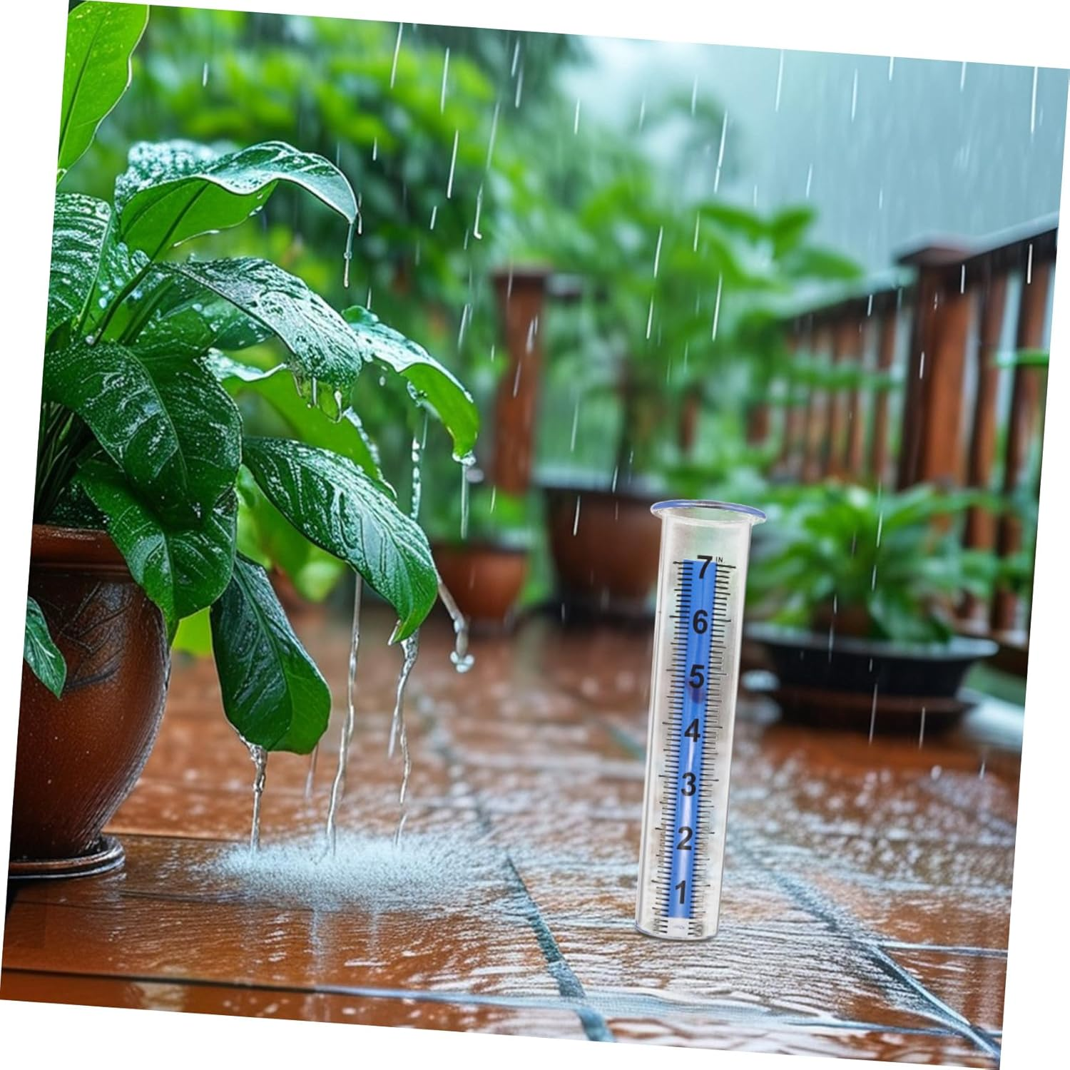 4PCS Transparent Rain Gauge Tubes Blue Base Plastic Outdoor Rainfall Measurement for Garden Lawn Greenhouse and School Use with Easy Installation and Scale image number 4