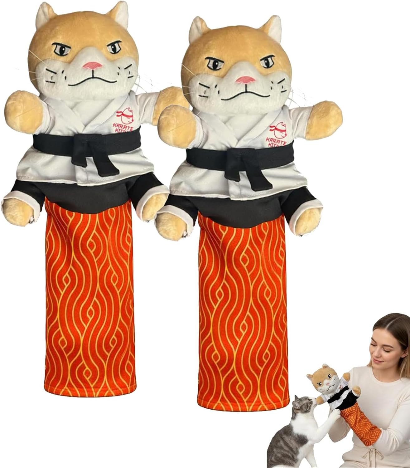 Karate Kitty Cat Wrestling Puppet with Protective Forearm Sleeve, Interactive Hand Biting Toy for Play, Safe Boxing Puppet with Tough Padding for Kittens and Adult Cats (1Pc)