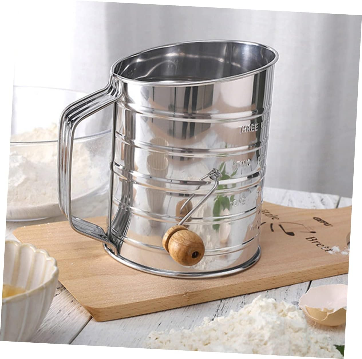 BRIGHTFUFU Hand-Operated Flour Sifter Sieve Fine Mesh Stainless Steel Flour Sifter for Baking image number 4