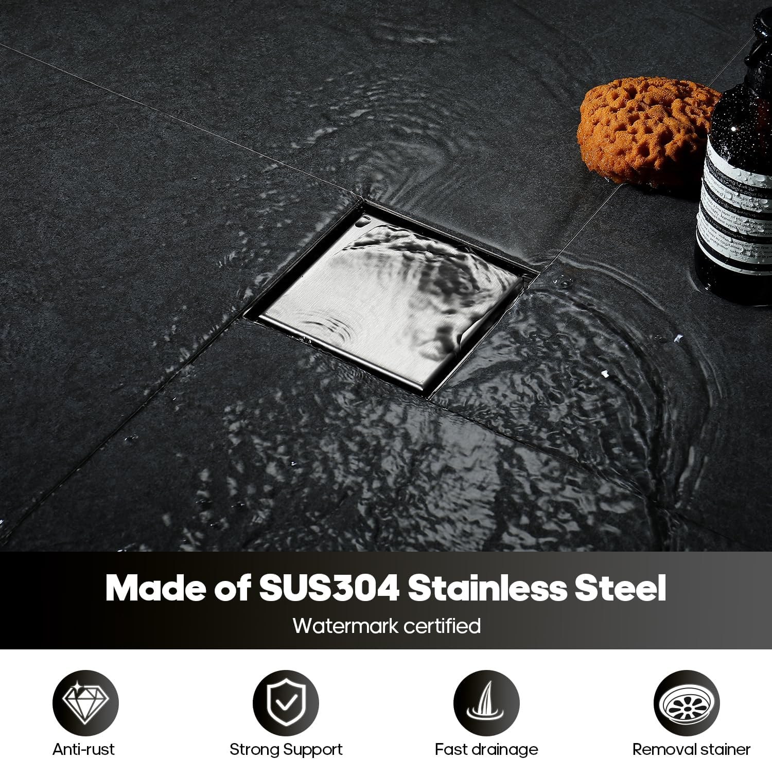 Decaura Shower Grates Bathroom Floor Drain Waste Stainless Steel (Brushed Nickel, Outlet ￠50Mm) image number 5