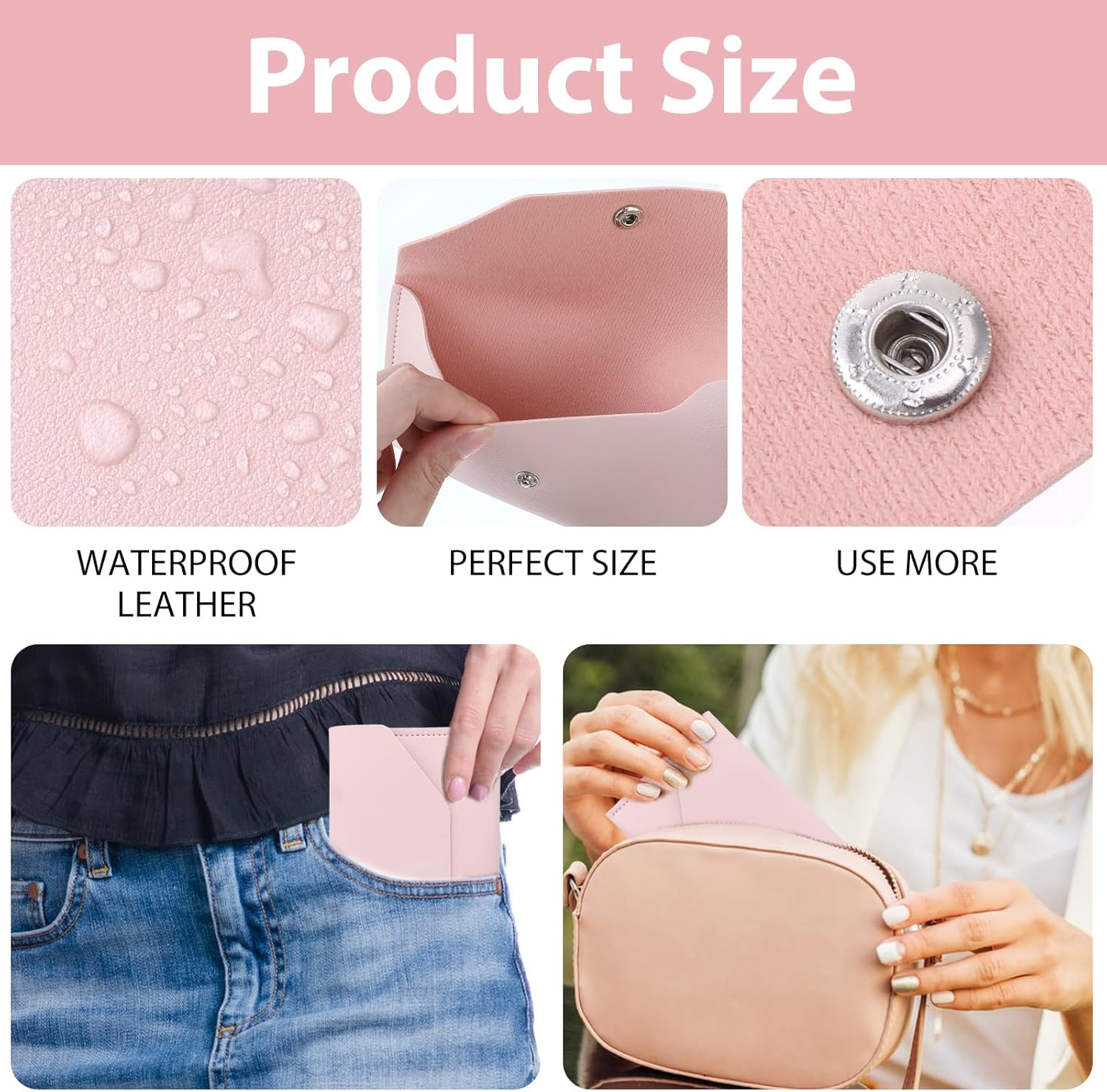 Teaaha Cash Wallet Genuine Leather Money Stuffing Wallet Organiser Reusable Budget Envelope Wallet Retro Clutch Wallet for Men Women Cash Check Billing, Minimalist Design, Pink, Modern image number 4