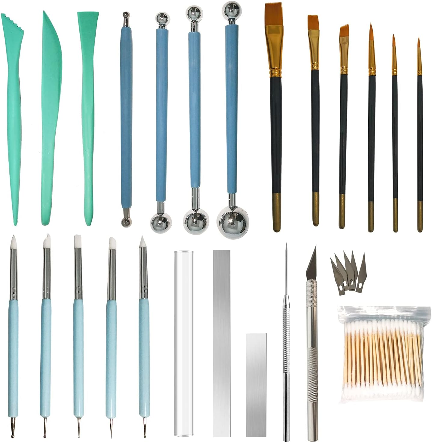 12 Pieces Polymer Clay Cutter Tools Acrylic Roller Pin for Sculpting Craft Shaping Knife Ceramic Cutters Slicer Kit Clear Rectangle Sheet Press Board Wire Texture Set Needle Detail Modelling Supplies1 image number 5