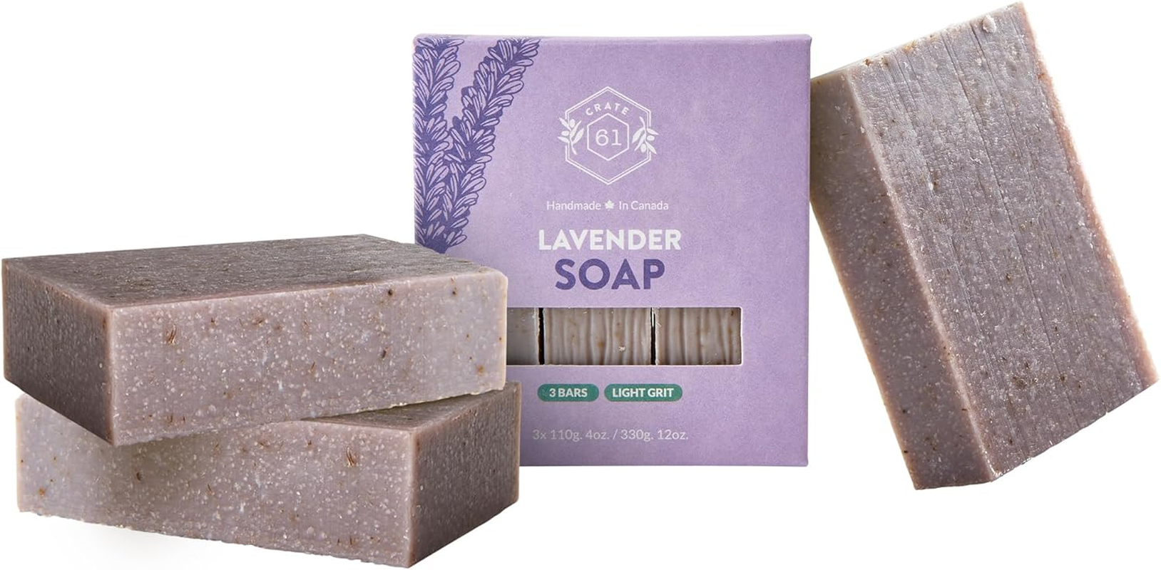Crate 61, Natural Bar Soap, Vegan, Lavender, Handmade Soap with Premium Essential Oils, Cold Pressed Face and Body Bar for Men and Women (4 Oz, 3 Bars) Lavender 3 Pack image number 6