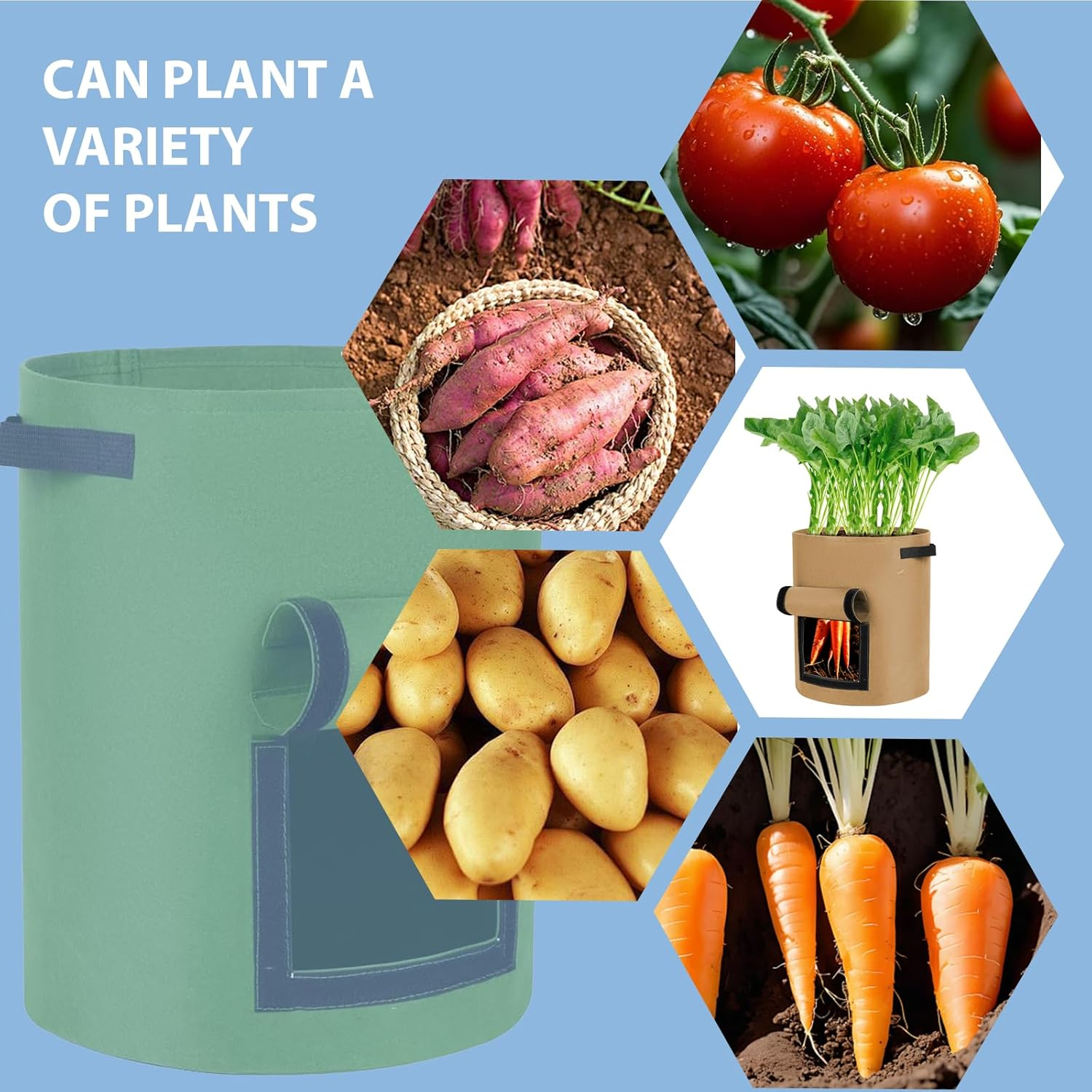 6 Pack Garden Grow Bags,Heavy Duty Grow Bags with Viewing Window and Handle,Felt Plant Bags with for Tomato Potatoes Vegetables image number 1