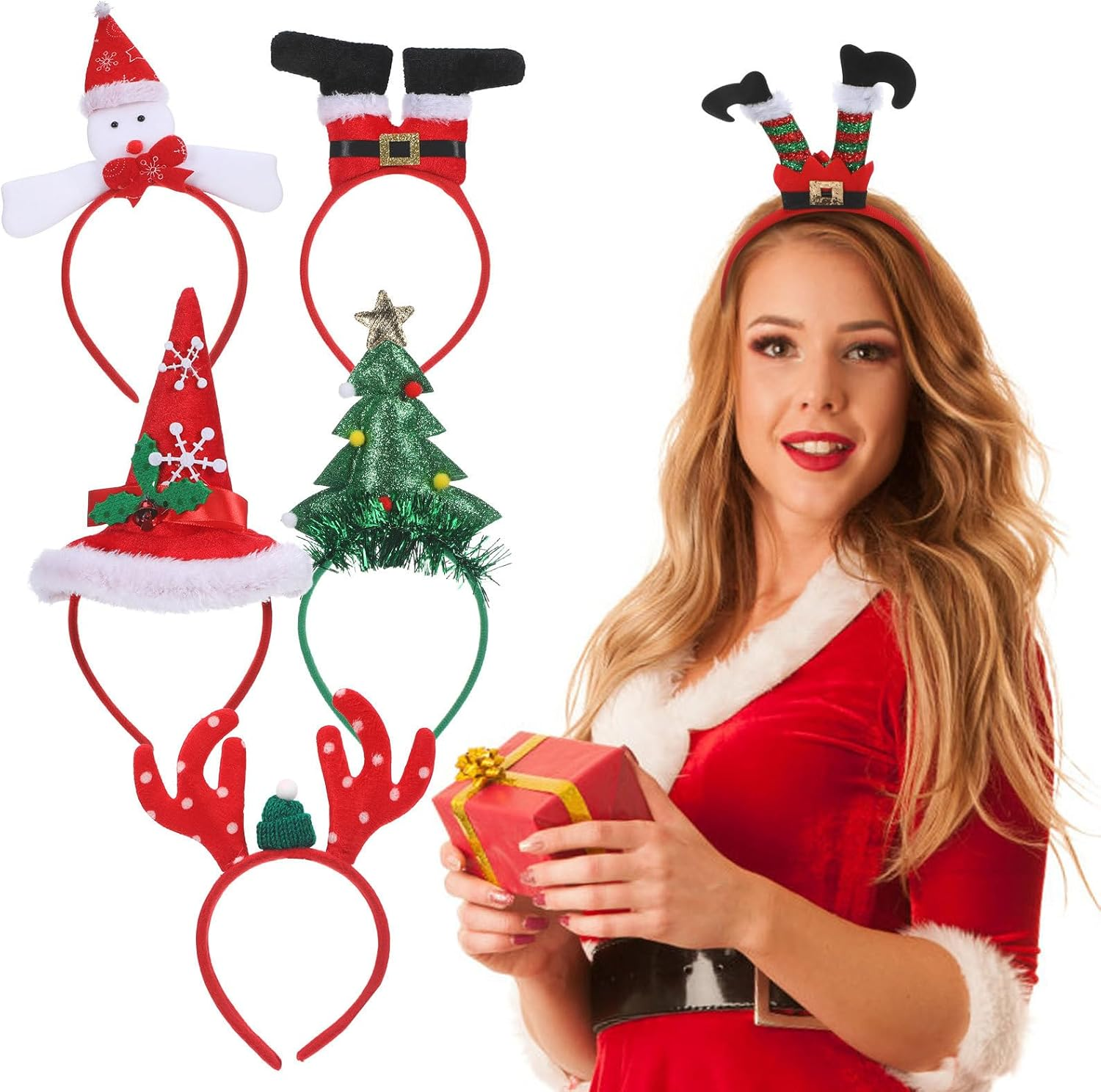 JECOMPRIS Pack of 6 Christmas Headbands: Sweet Christmas Headwear Set for Women and Girls for Christmas Parties, Photo Booth Accessories image number 6