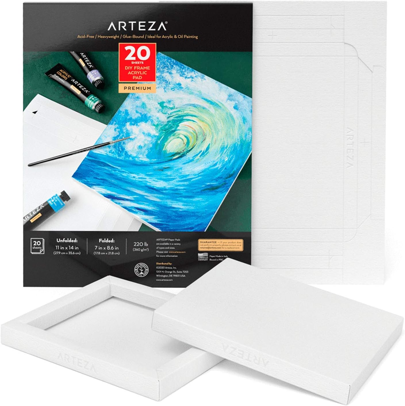 ARTEZA Mixed Media Paper Foldable Canvas Pad, 7X8.6 Inches, 20 Sheets, DIY Frame, Heavyweight Multimedia Paper, 228 Lb, 370 GSM, Acid-Free, Wood Pulp Canvas Pad for Painting & Mixed Media Art