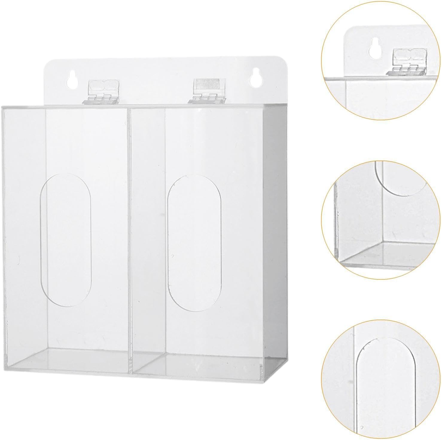 Acrylic Gloves Dispenser Holder Clear Storage Container with Lid Wall Mount Box for Shoe Cover Beard Covers Gloves Lab, 2 Grids image number 2