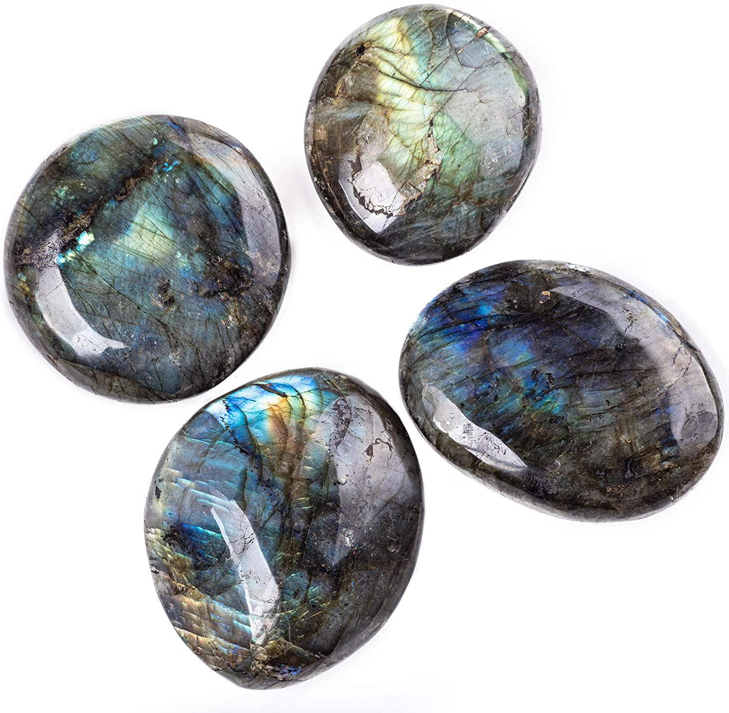 Labradorite Palm Stone Crystal - Natural Chakra Reiki Polished Healing Pocket Worry Stone Crystal for Anxiety Stress Relief Therapy image number 4