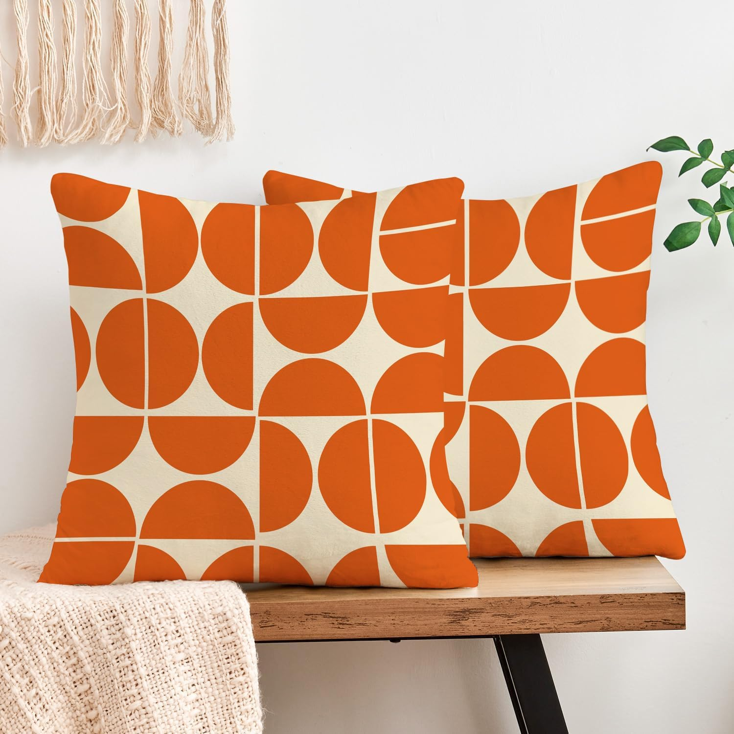 Orange Mid Century Pillow Covers 70S 80S Retro Throw Pillow Covers Morden Abstract Geometric Decorative Square Cushion Case for Sofa Bedroom Car 18X18 Inch