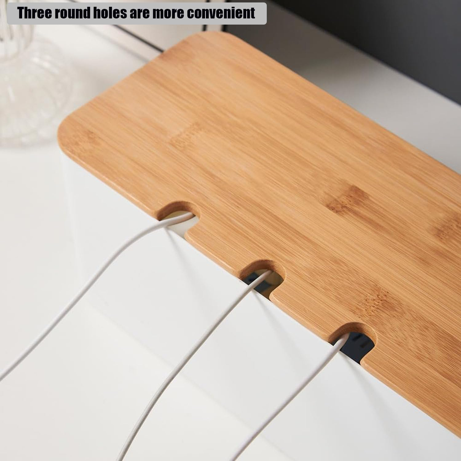 Cable Management Box with Bamboo Lid, Wires Keeper Holder, Small Cord Hider Box Cord Organizer Boxs, Power Strip Box for Desk TV Computer USB Hub System to Cover and Hide to Conceal Surge Protector image number 5
