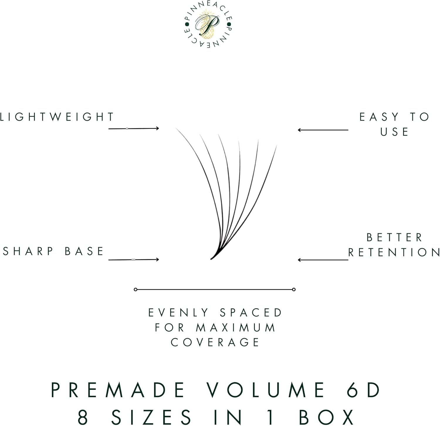 1200 Premade 6D Volume Fans Eyelash Extension | 8 Sizes-In-1 round Mixed Box | Length 9Mm-16Mm | C, CC, D, M & L Curl | 0.07| for Professional Lash Artists | Handmade Promade Eyelashes Fans by Pinneacle (D Curl) image number 3