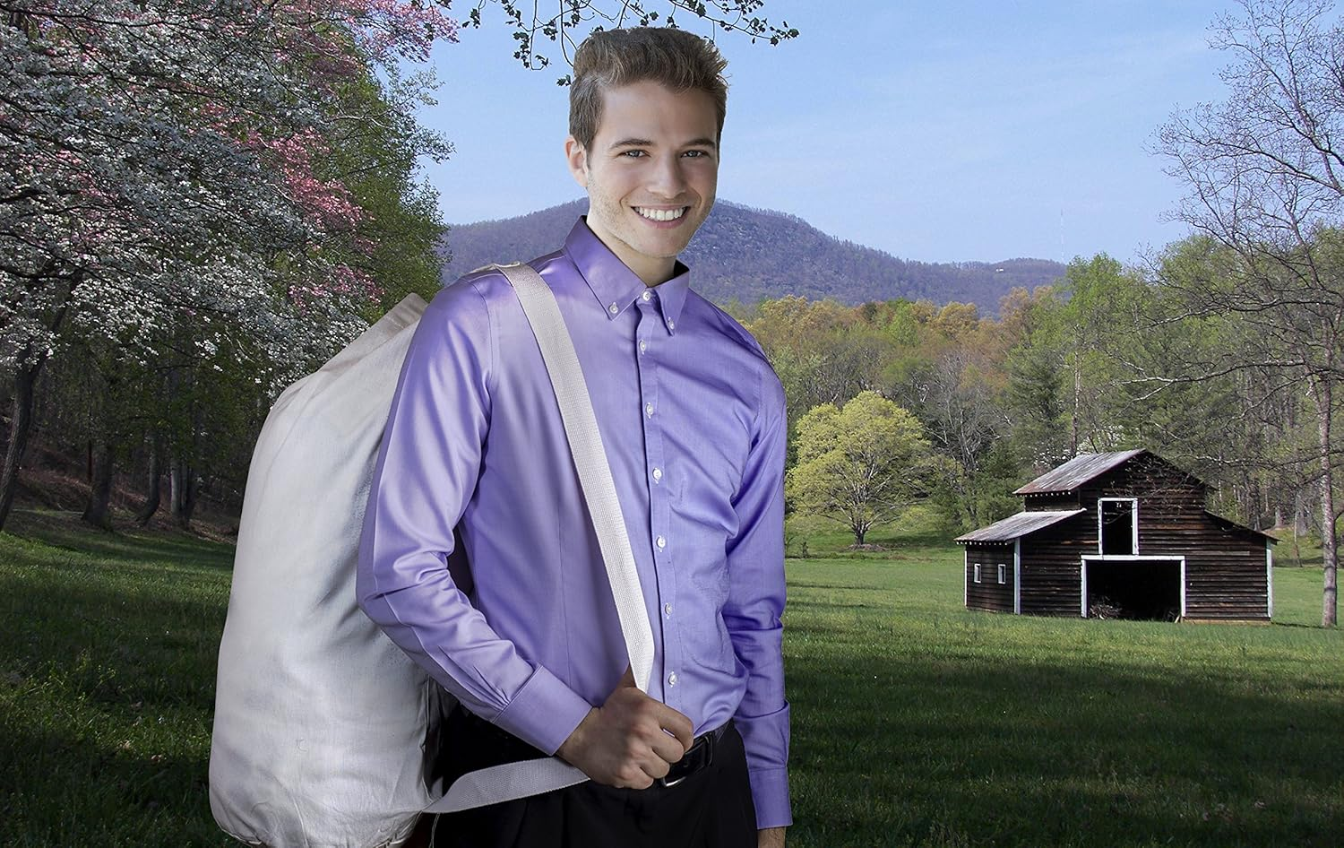 Handy Laundry Canvas Duffel Bag - Drawstring with Leather Closure and Shoulder Strap for Easy Carrying. Strong Canvas Material for Laundry, Travel or Camping. (28 X 14 Inches), Natural