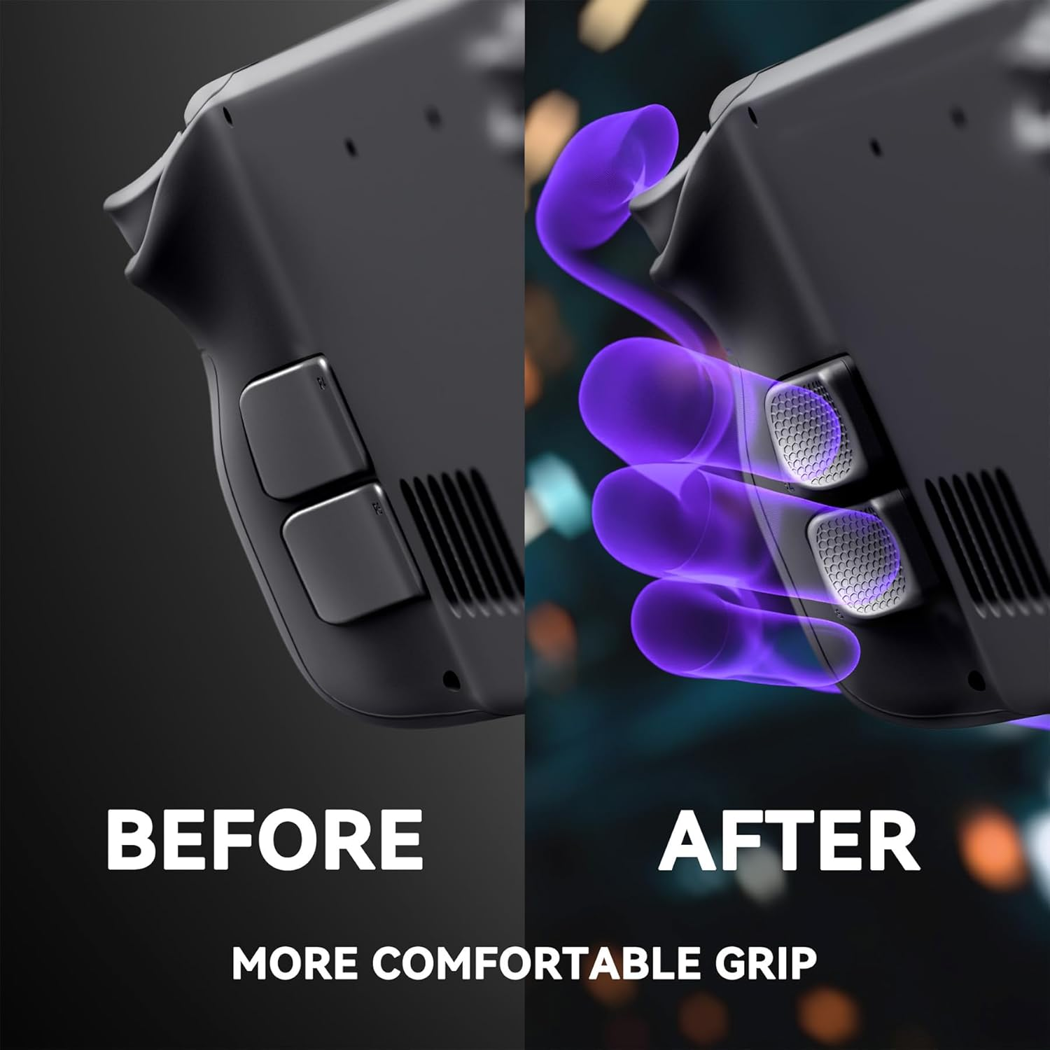 Extremerate Interchangeable Back Buttons Bottom Shell for Steam Deck LCD & OLED, Replacement Ergonomic Fingers Grip L4L5 R4R5 Back Shell for Steam Deck - with 2 Height Adjustable Buttons - Black - Black image number 2