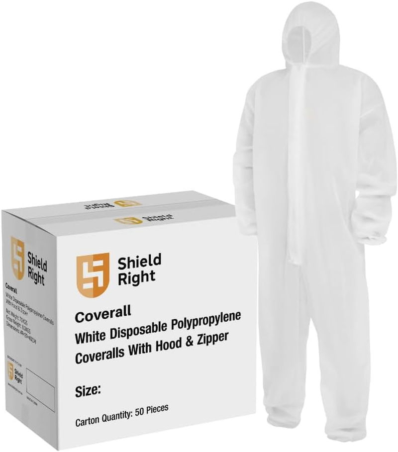 Shield Right Disposable Polypropylene Coveralls - Full-Body Protection with Hood, Elasticized Waist, Zip Front, Lint-Free, HACCP Certified Suit for Painting, Cleaning image number 3