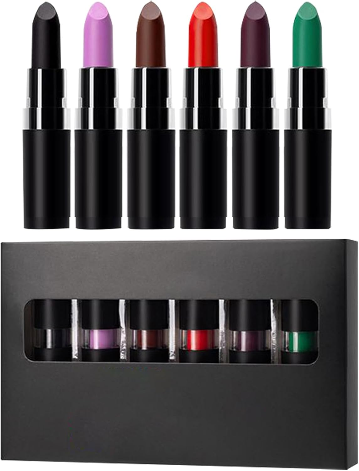 Rronnoy Lipstick Makeup Sets - Dark Black Buildable Lip Color,Hydrating Halloween Lipstick Set for Masquerade Ball Travel Commuting