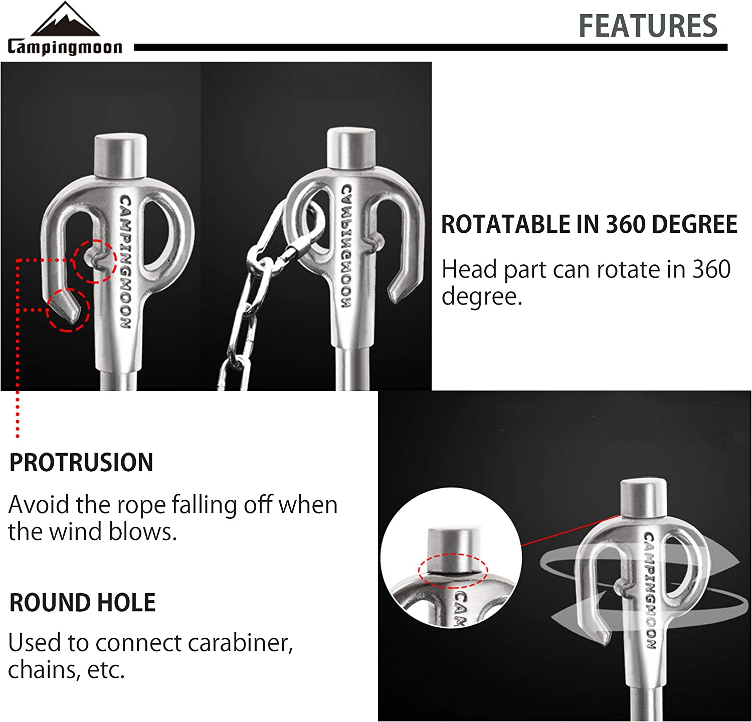 Camping Moon CAMPINGMOON Stainless Steel Dog Tie Out Stake for Pets Outdoors 17-Inch K45 image number 6