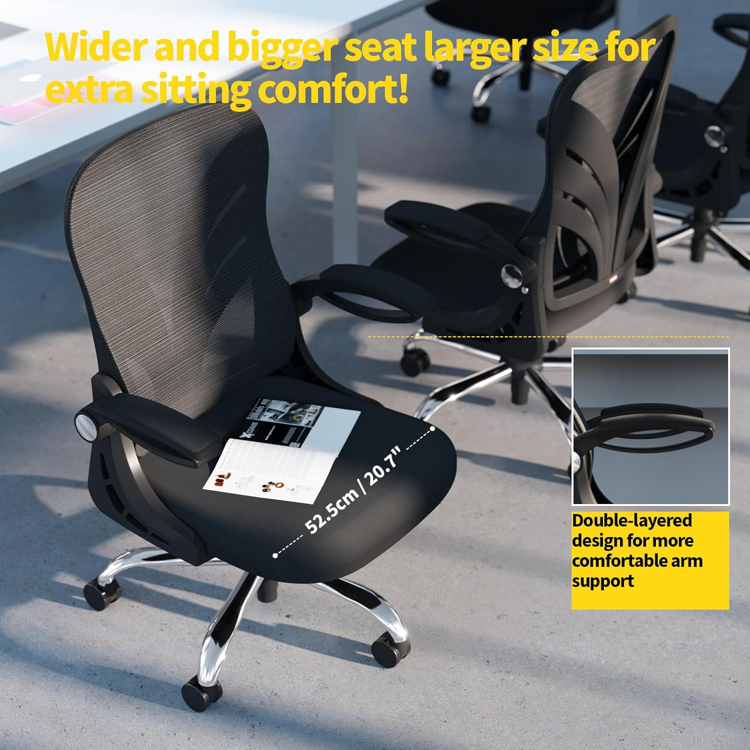 Ergonomic Office Chair with Foldable Backrest, Computer Desk Chair with Flip-Up Armrests, Mesh Lumbar Support and Tilt Function Big and Tall Office Chair, Black image number 1