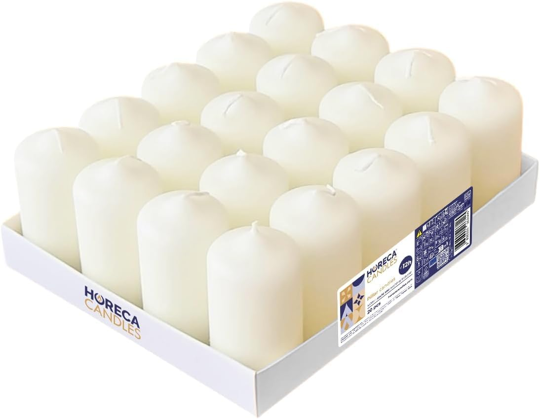Horeca Candles - Pillar Candles - Ivory - Set of 80 Decorative Candles - &Oslash; 4 X 7 Cm (1.57 X 2.76 In) - 12 Hours Long Burning - Unscented - Dripless - Smokeless - RAL Quality image number 2