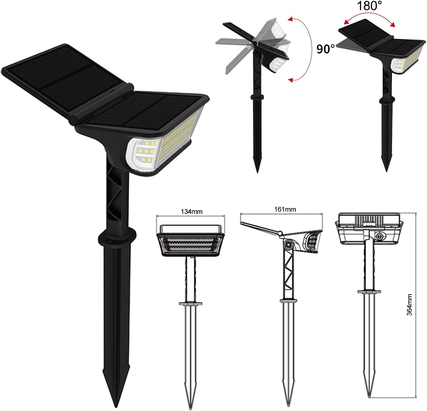 XIULIUU Solar Spot Lights Outdoor, 2 Pack Landscape Spotlights with 3 Lighting Modes, IP65 Waterproof, 2-In-1 Auto On/Off Solar Powered Flood Lights for Yard Garden House Garage Pathway (Cool White)