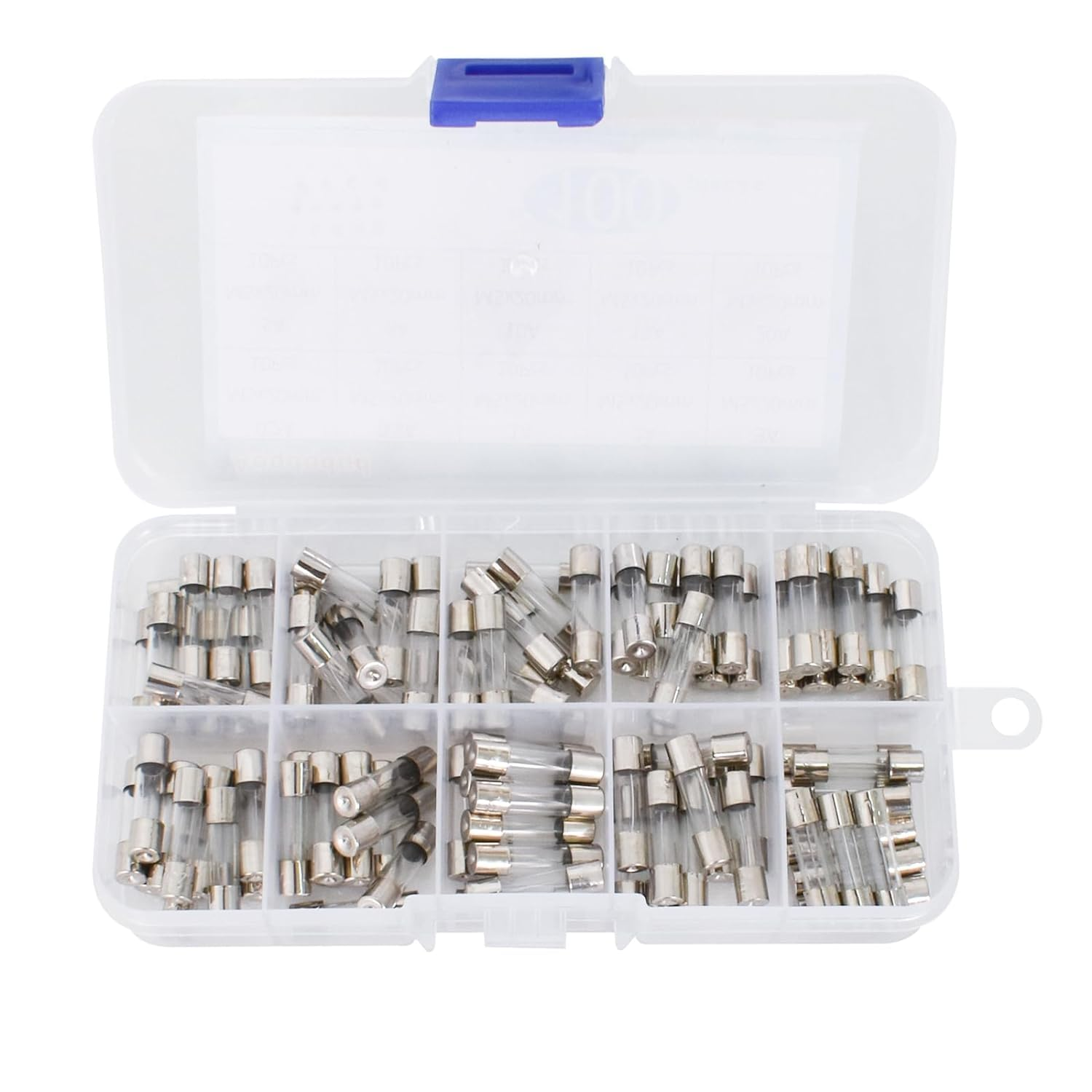 Lyfengdeam Glass Quick Fast Blow Fuse Kit, 100 Pcs Fast Blow Glass Fuses Assortment Kit250V 0.2A 0.5A 1A 2A 3A 5A 6A 8A 10A 15A Tube Fuses Mini Fuse, 5X20Mm Fuse, Packag in a Clear Plastic Box image number 1